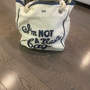 Anya Hindmarch Navy and Cream Tote Bag